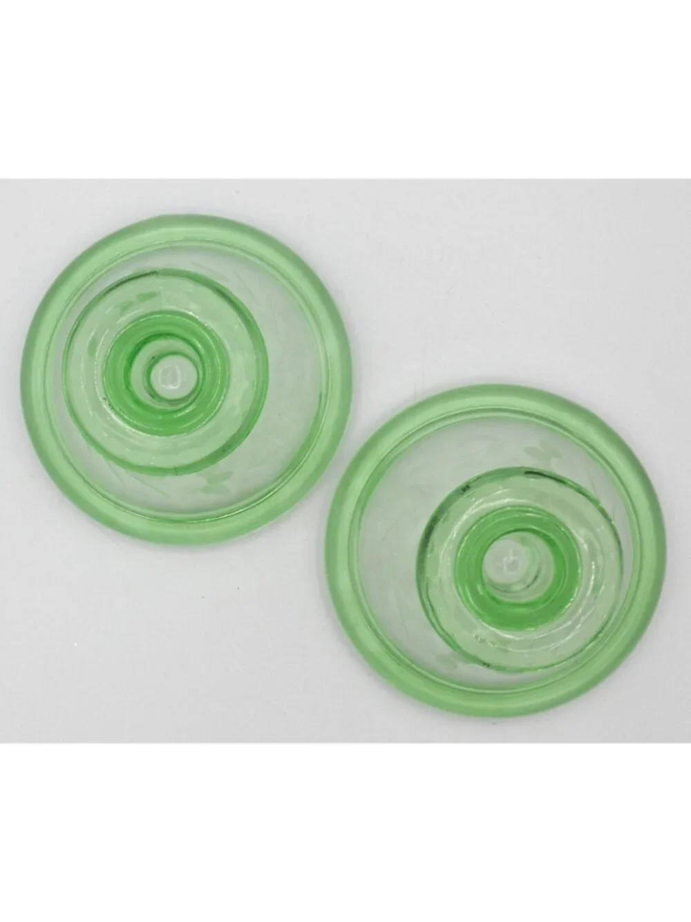 Etched Green Depression Glass Rolled Edge Console Bowl 2 Matching Candle Holders